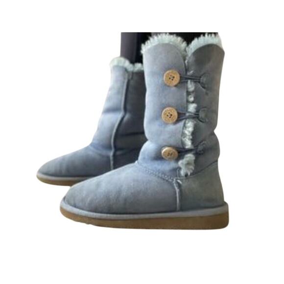 UGG Bailey Button Triplet Boots Navy Shearling Suede Winter Cozy - Picture 6 of 6